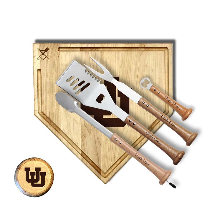 Baseball BBQ University of Utah "GRAND SLAM" Full Sized Home Plate Style w/ Trough (17" x 17") University of Utah "GRAND SLAM" Combo Set