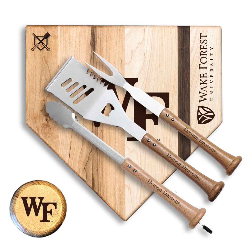Baseball BBQ Wake Forest Silver Slugger Home Plate Style (17" x 17") Wake Forest "SILVER SLUGGER" Combo Set