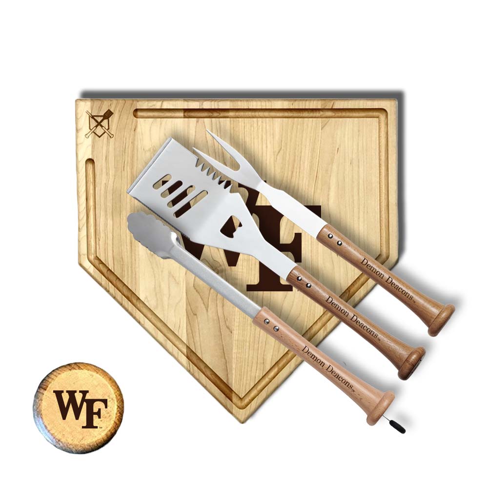Baseball BBQ Wake Forest Silver Slugger Home Plate Style w/ Trough (17" x 17") Wake Forest "SILVER SLUGGER" Combo Set