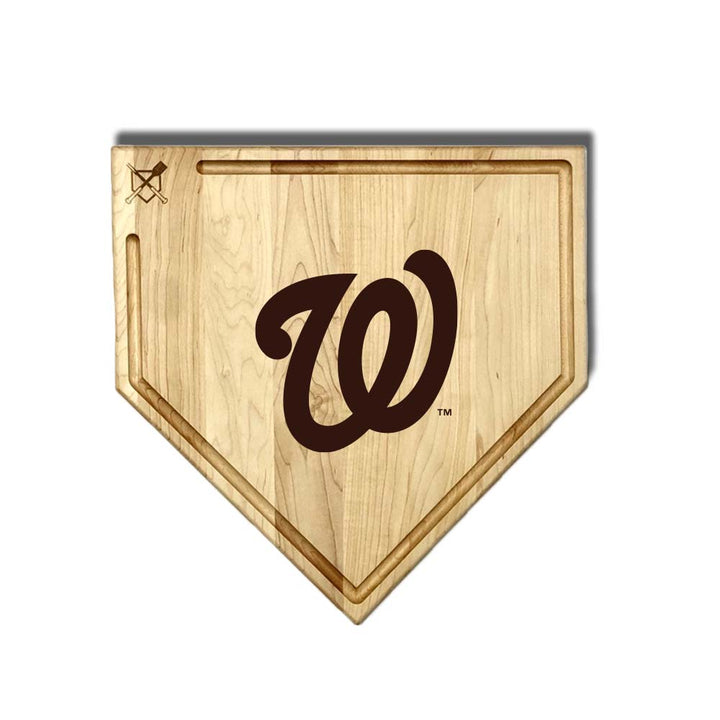 Baseball BBQ Washington Nationals "W" Plate Cutting Board (17 x 17 With Trough) Washington Nationals Home Plate Cutting Boards | Multiple Sizes | Multiple Designs