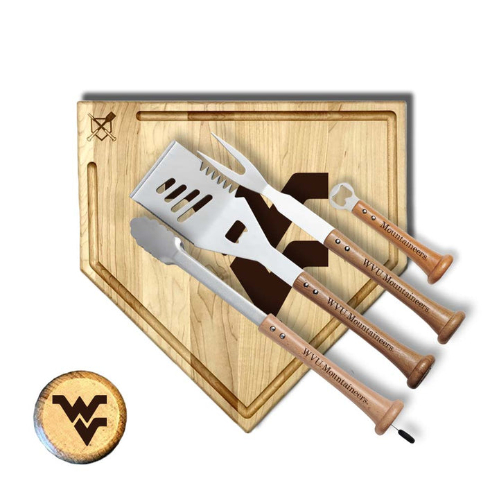 Baseball BBQ West Virginia University "GRAND SLAM" Full Sized Home Plate Style w/ Trough (17" x 17") West Virginia University "GRAND SLAM" Combo Set