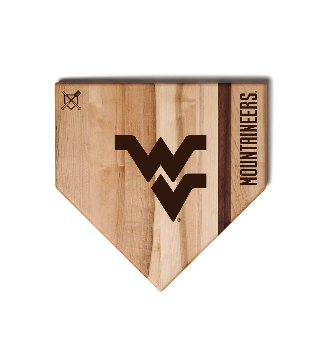 Baseball BBQ West Virginia University Home Plate Style (12" x 12") West Virginia University Cutting Boards | Choose Your Size & Style