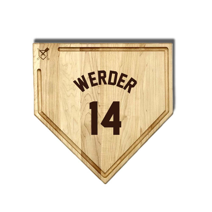 Baseball BBQ Your jersey name & number / Full Sized Home Plate Style w/ Trough (17" x 17") Siuslaw Vikings Cutting Boards | Choose Your Size & Style