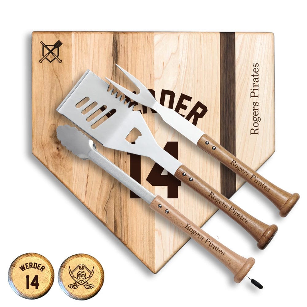 Baseball BBQ Your jersey name & number / School logo Rogers Pirates "SILVER SLUGGER" Combo Set