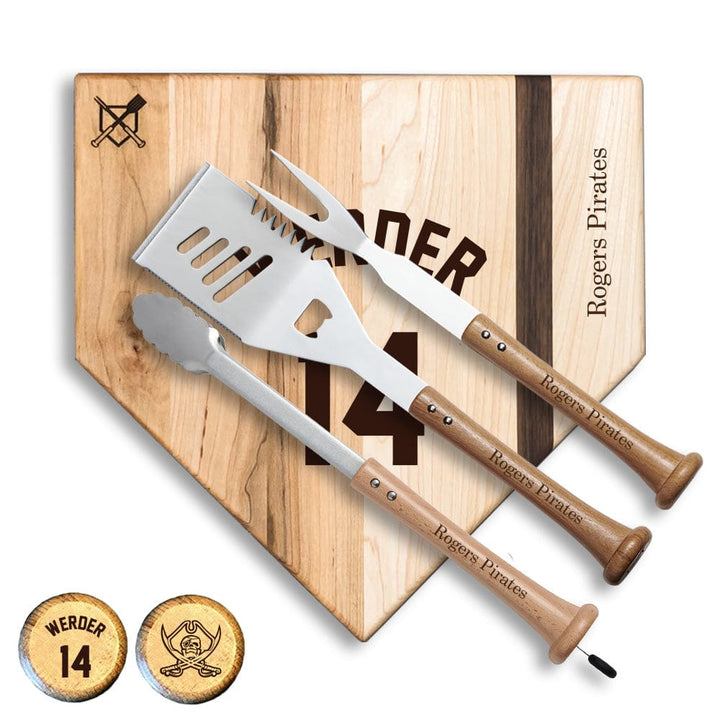 Baseball BBQ Your jersey name & number / School logo Rogers Pirates "SILVER SLUGGER" Combo Set