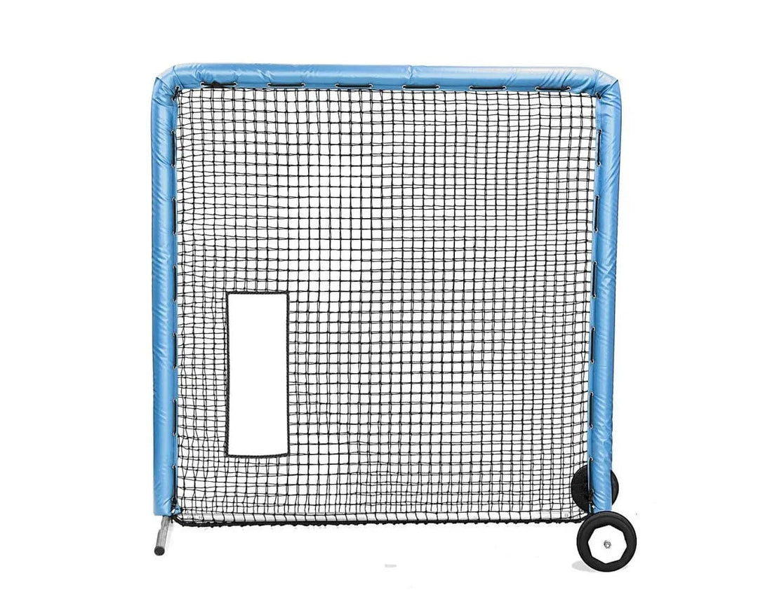 Better Baseball Baseball Screen with Padding and Wheels / Columbia Blue Bullet Hole Fast Pitch | Better Baseball