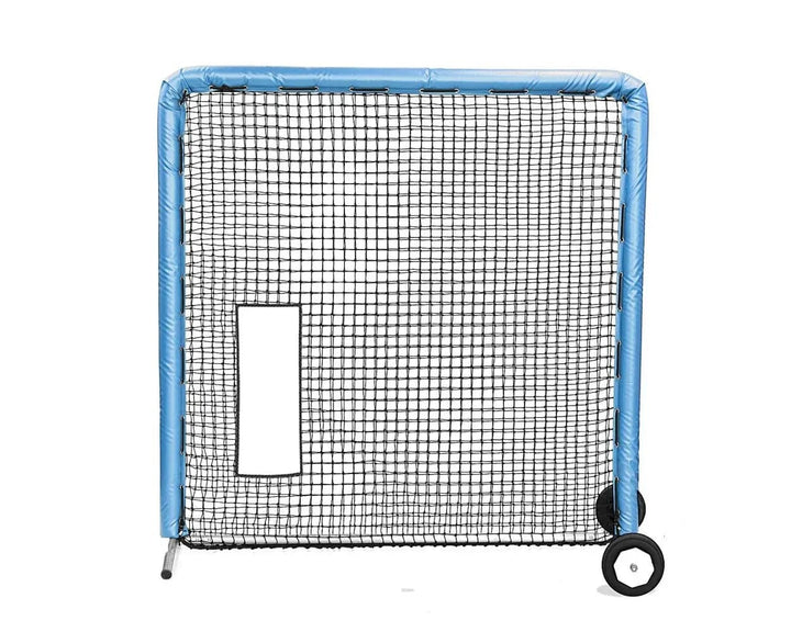 Better Baseball Baseball Screen with Padding and Wheels / Columbia Blue Bullet Hole Fast Pitch | Better Baseball