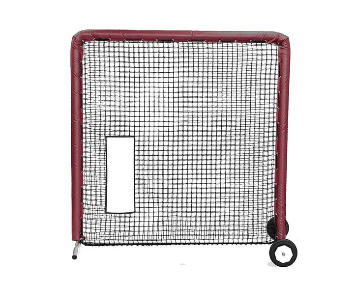 Better Baseball Baseball Screen with Padding and Wheels / Maroon Bullet Hole Fast Pitch | Better Baseball