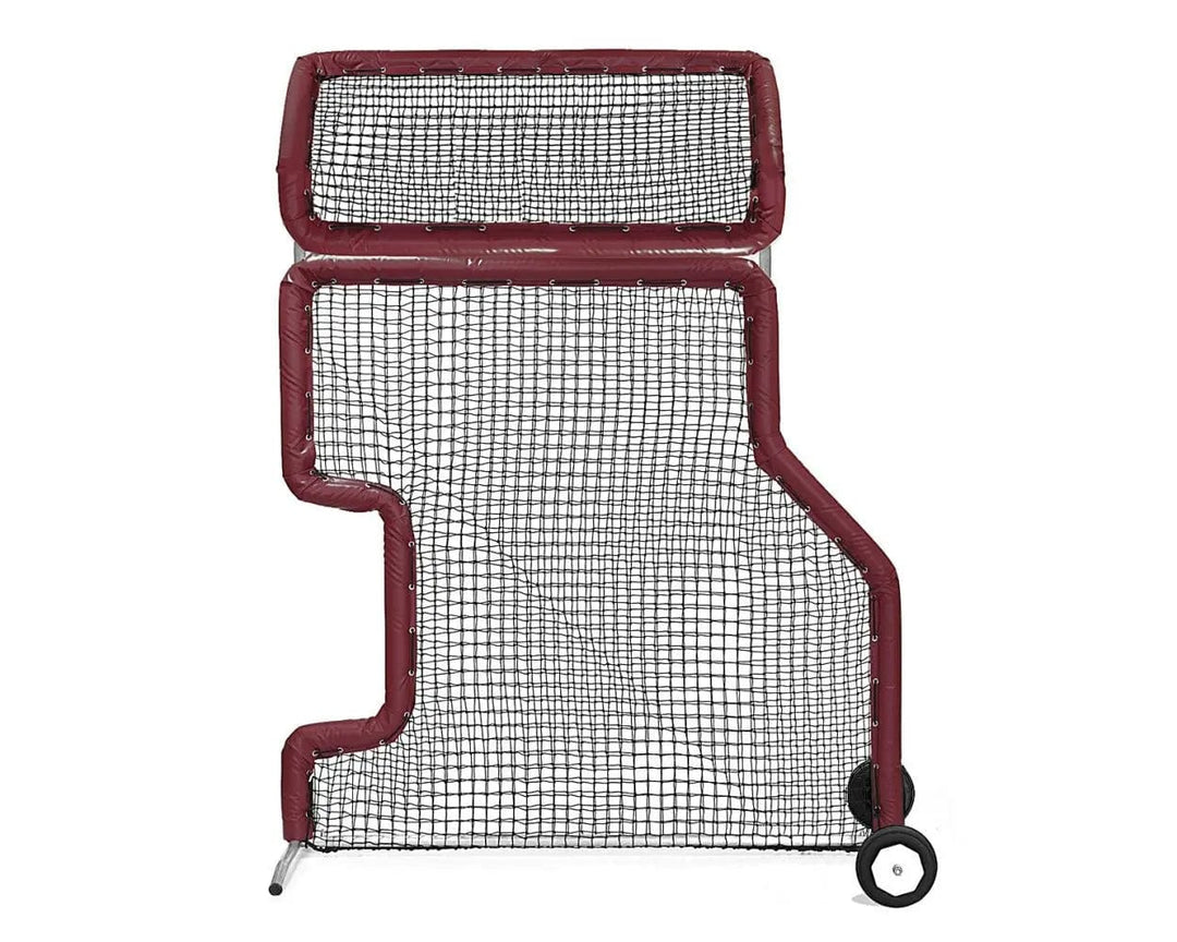 Better Baseball Baseball Screen with Padding and Wheels / Maroon Bullet L Screen with Combo Overhead | Better Baseball