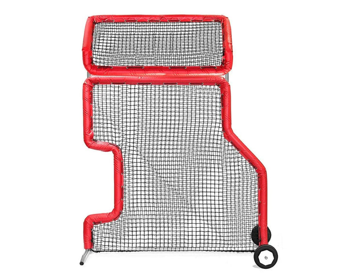 Better Baseball Baseball Screen with Padding and Wheels / Red Bullet L Screen with Combo Overhead | Better Baseball