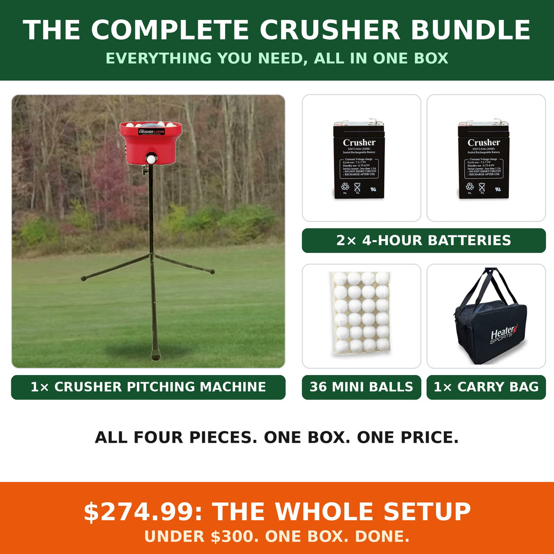 Crusher Bundle, everything included: machine, 2 batteries, 36 mini balls, carry bag, $274.99