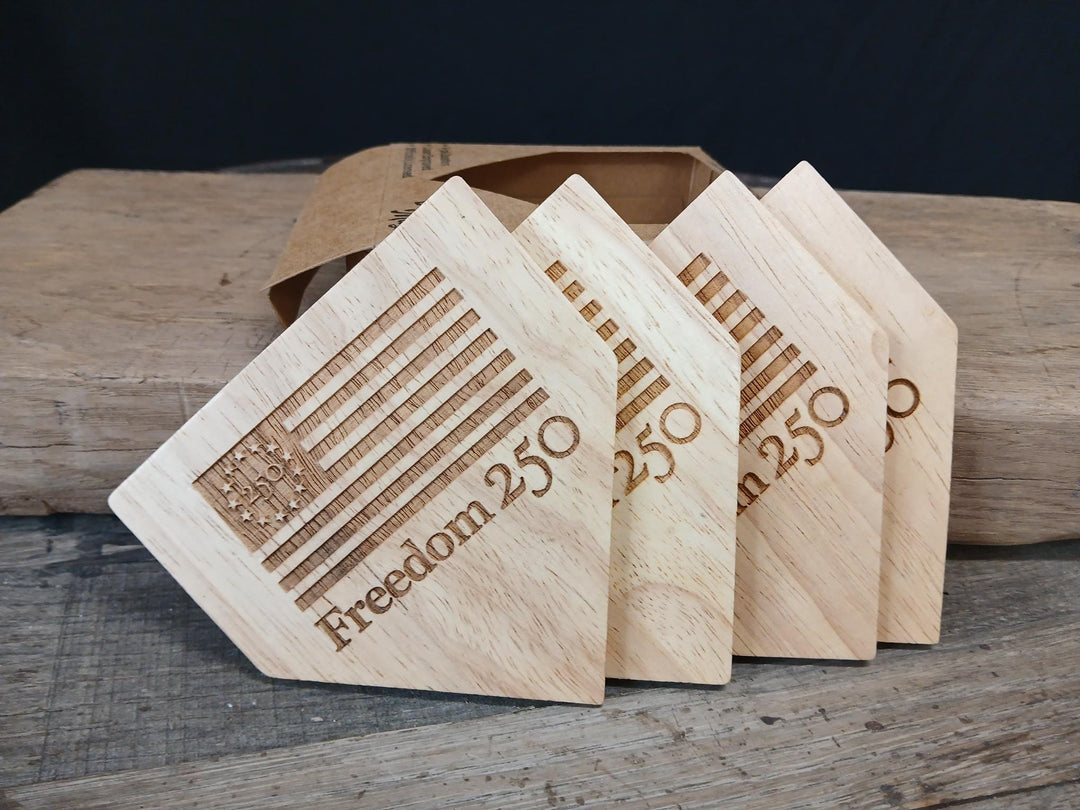 Dugout Mugs® RT-Select The Freedom250™ Wooden Coasters | 4 Pack Wooden Coaster Set