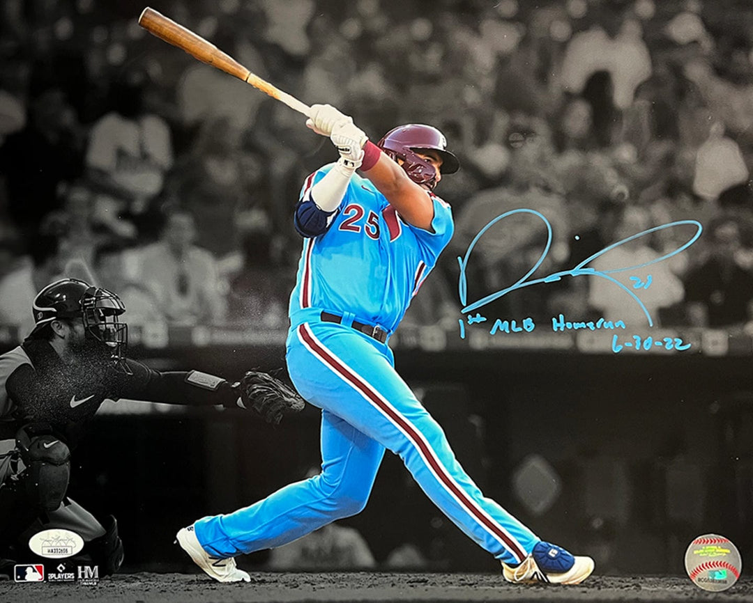 Dynasty Sports & Framing Autographed Baseball Photos 11x14 Photo (1st Home Run Inscription) Darick Hall First Home Run Philadelphia Phillies Autographed Baseball Photo
