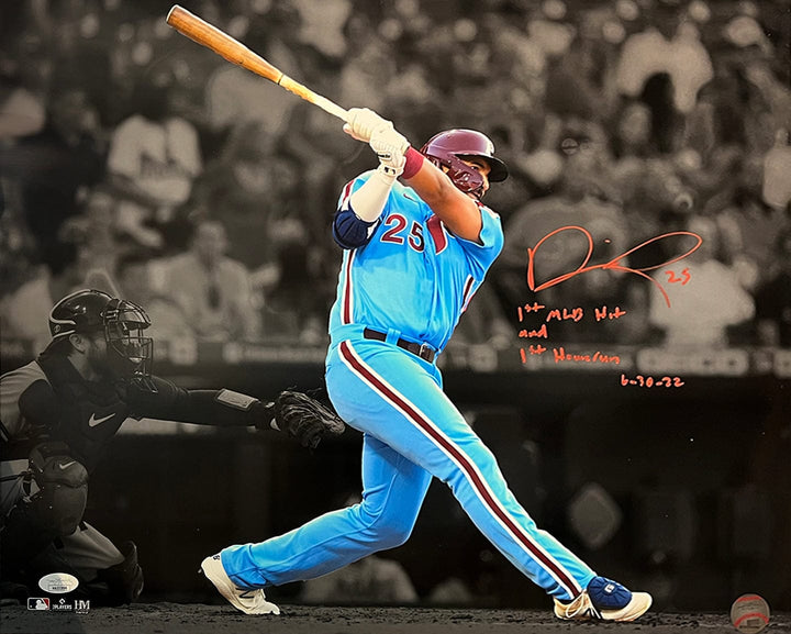 Dynasty Sports & Framing Autographed Baseball Photos 16x20 Photo (1st Home Run Inscription) Darick Hall First Home Run Philadelphia Phillies Autographed Baseball Photo