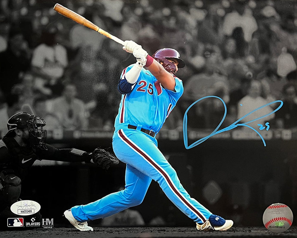 Dynasty Sports & Framing Autographed Baseball Photos 8x10 Photo (Powder Blue Signature) Darick Hall First Home Run Philadelphia Phillies Autographed Baseball Photo
