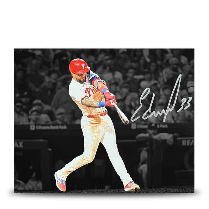Dynasty Sports & Framing Autographed Baseball Photos Edmundo Sosa Swing Autographed Philadelphia Phillies 11" x 14" Blackout Baseball Photo