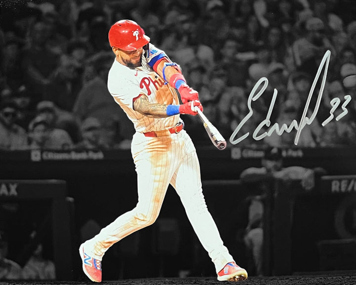 Dynasty Sports & Framing Autographed Baseball Photos Edmundo Sosa Swing Autographed Philadelphia Phillies 8" x 10" Blackout Baseball Photo
