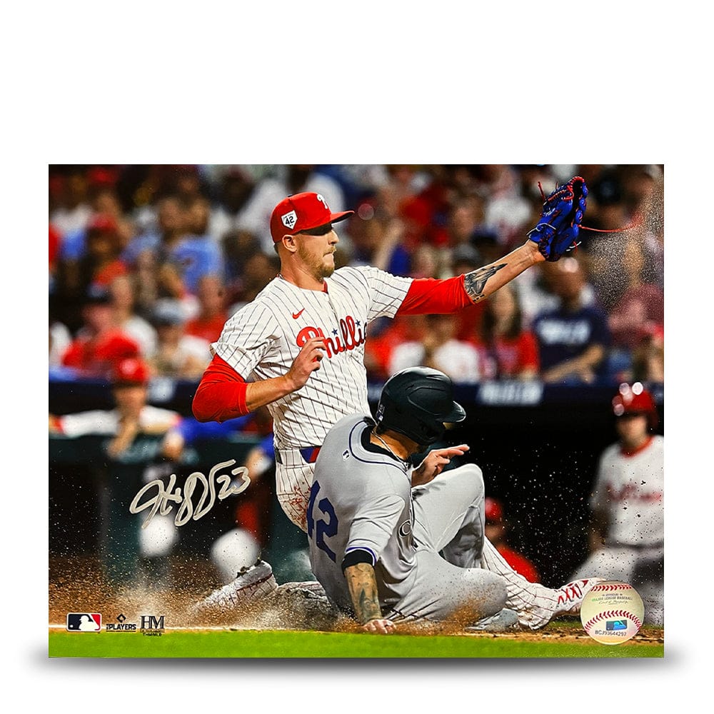 Dynasty Sports & Framing Autographed Baseball Photos Jeff Hoffman Play at the Plate Philadelphia Phillies Autographed 11" x 14" Baseball Photo