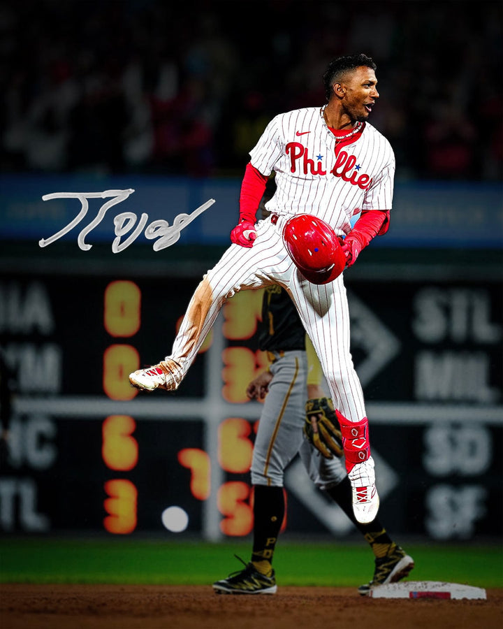 Dynasty Sports & Framing Autographed Baseball Photos Johan Rojas Jumping on Base Philadelphia Phillies Autographed 8" x 10" Baseball Photo