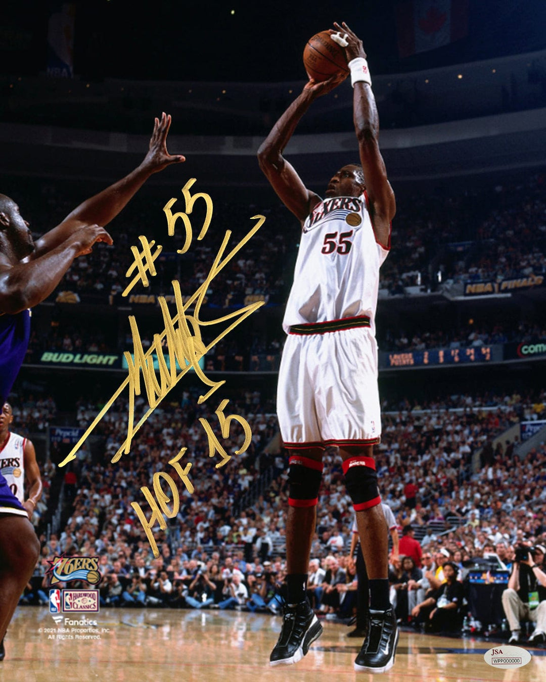 Dynasty Sports & Framing Autographed Basketball Photos Dikembe Mutombo Philadelphia 76ers Autographed 16" x 20" Photo Inscribed Hall of Fame - Gold Ink