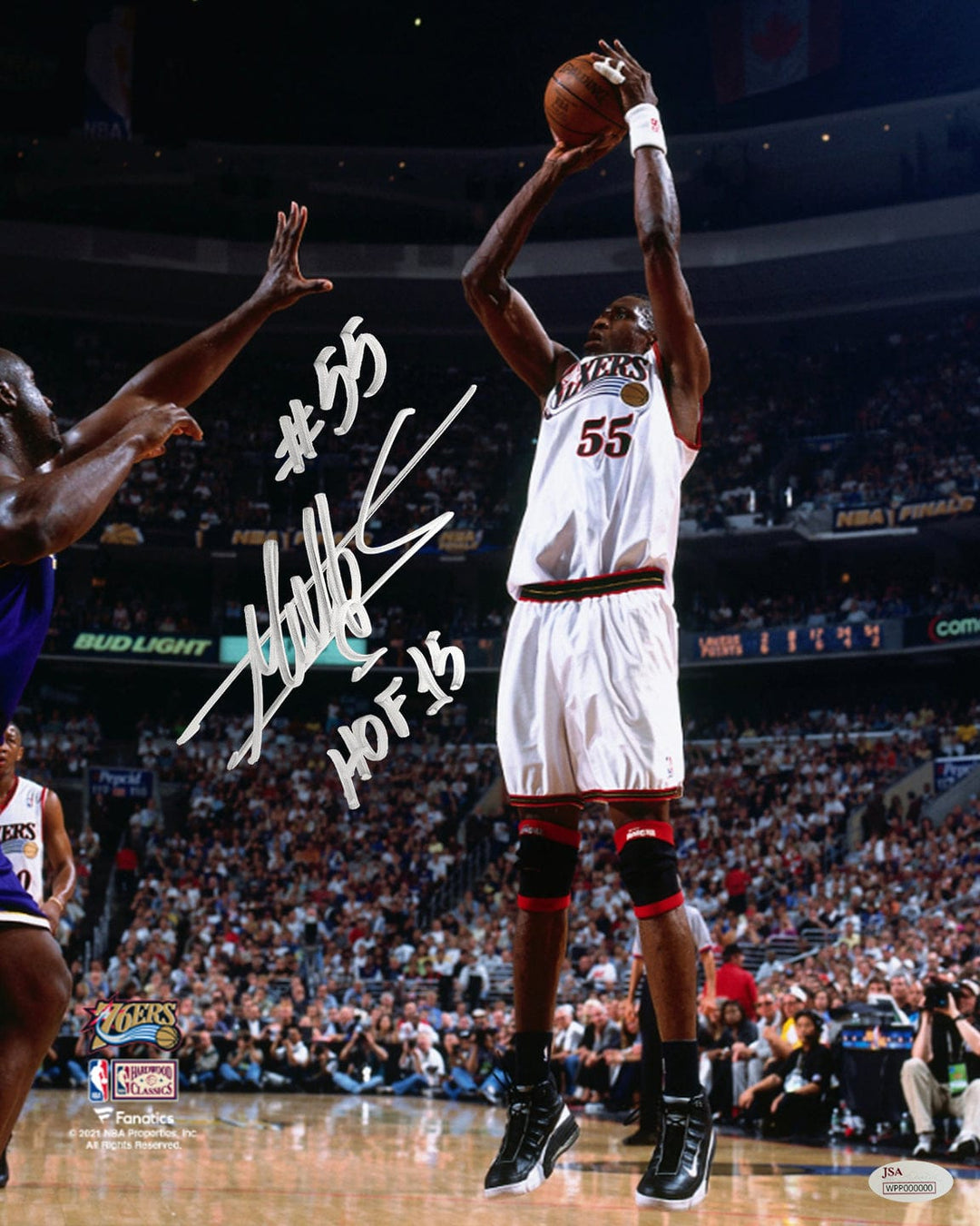 Dynasty Sports & Framing Autographed Basketball Photos Dikembe Mutombo Philadelphia 76ers Autographed 16" x 20" Photo Inscribed Hall of Fame - Silver Ink