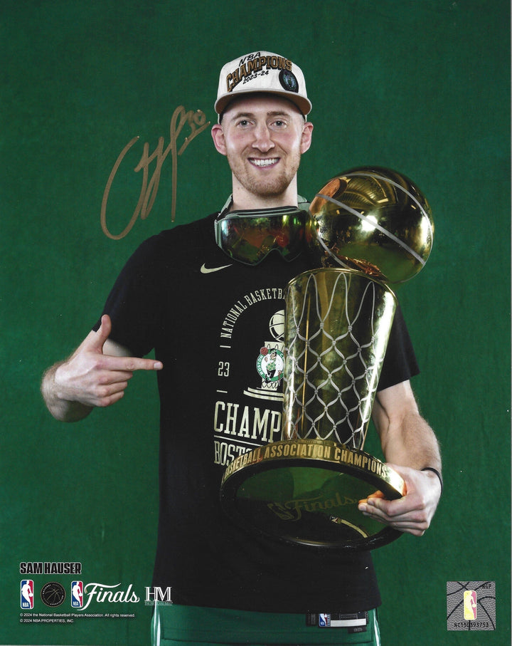 Dynasty Sports & Framing Autographed Basketball Photos Sam Hauser 2024 NBA Trophy Autographed Boston Celtics 8" x 10" Championship Photo
