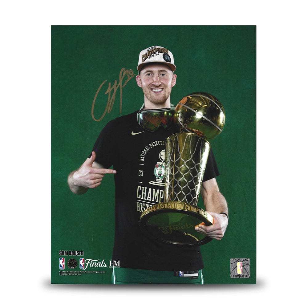 Dynasty Sports & Framing Autographed Basketball Photos Sam Hauser 2024 NBA Trophy Autographed Boston Celtics 8" x 10" Championship Photo