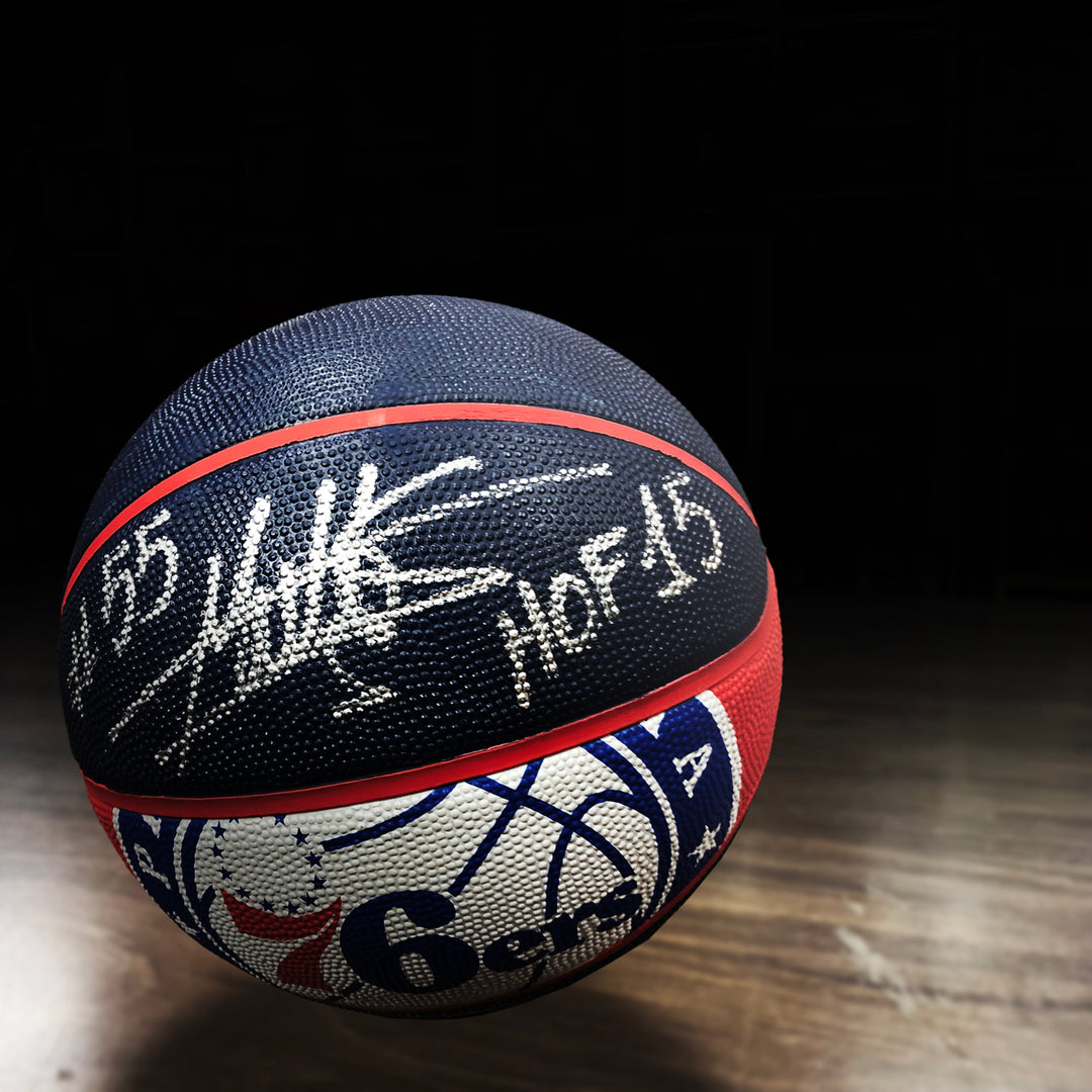 Dynasty Sports & Framing Autographed Basketballs Dikembe Mutombo Autographed Philadelphia 76ers Spalding Basketball with Hall of Fame Inscription