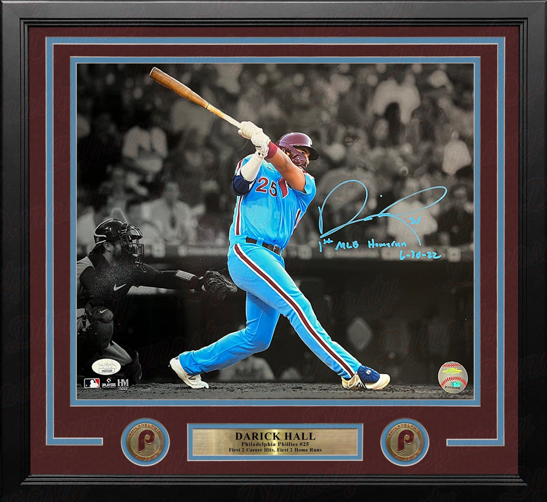 Dynasty Sports & Framing Autographed Framed Baseball Photos 11x14 Framed Photo (1st Home Run Inscription) Darick Hall First Home Run Philadelphia Phillies Autographed Framed Baseball Photo