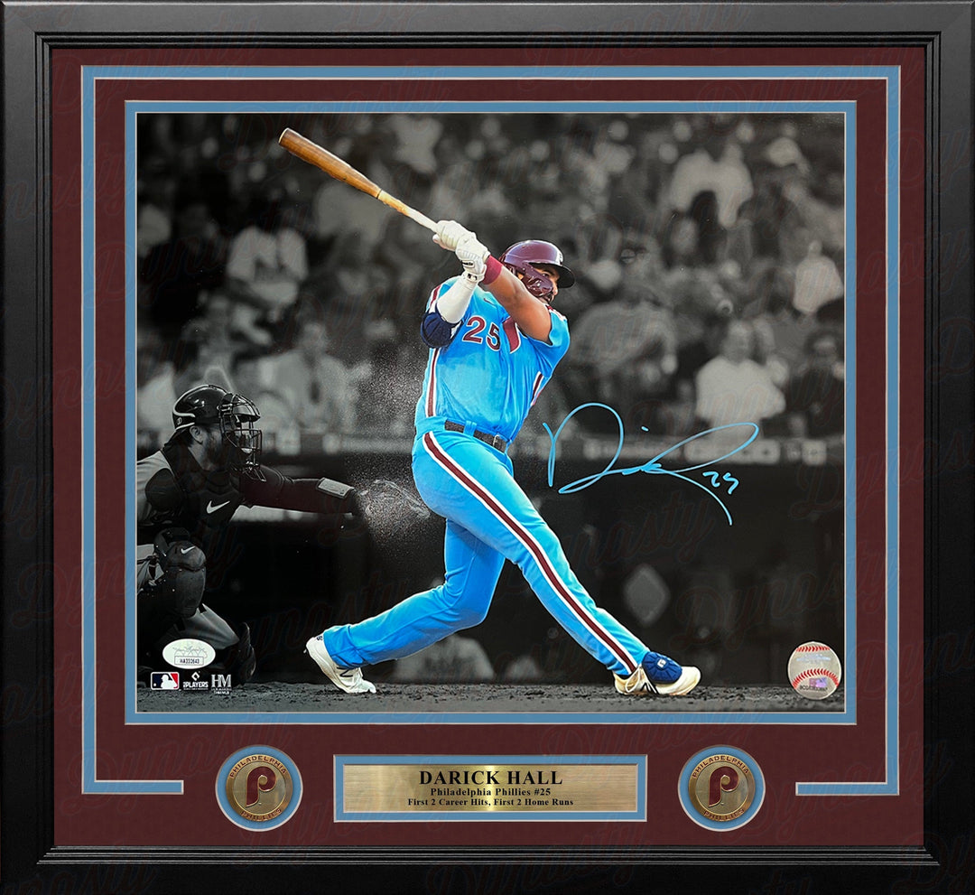 Dynasty Sports & Framing Autographed Framed Baseball Photos 11x14 Framed Photo (Powder Blue Signature) Darick Hall First Home Run Philadelphia Phillies Autographed Framed Baseball Photo