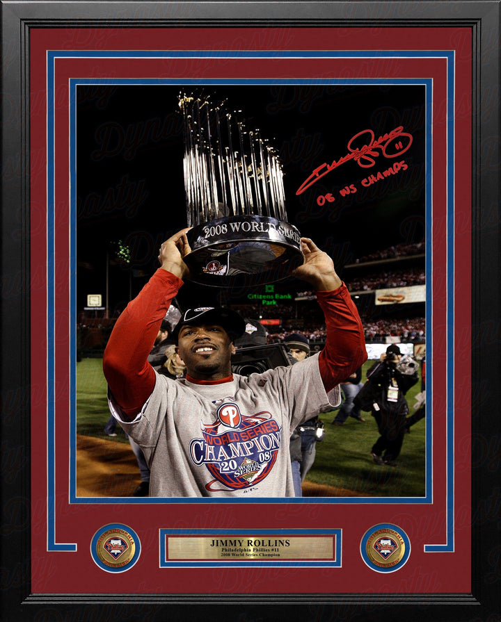 Dynasty Sports & Framing Autographed Framed Baseball Photos 11x14 Framed Photo with 08 WS Champs Inscription Jimmy Rollins 2008 World Series Trophy Autographed Philadelphia Phillies Framed Photo - PSA/DNA