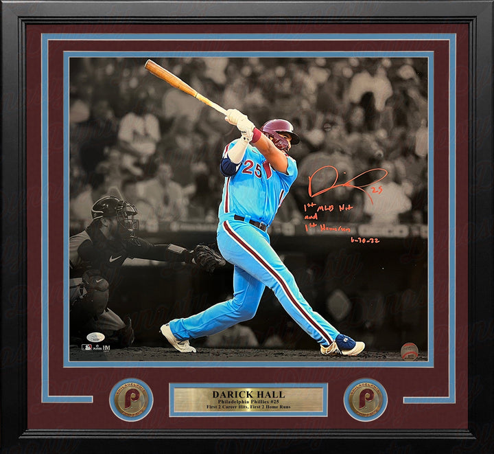 Dynasty Sports & Framing Autographed Framed Baseball Photos 16x20 Framed Photo (1st Home Run Inscription) Darick Hall First Home Run Philadelphia Phillies Autographed Framed Baseball Photo