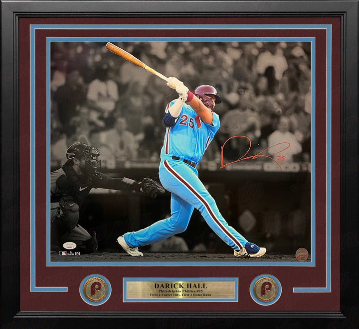 Dynasty Sports & Framing Autographed Framed Baseball Photos 16x20 Framed Photo (Red Signature) Darick Hall First Home Run Philadelphia Phillies Autographed Framed Baseball Photo