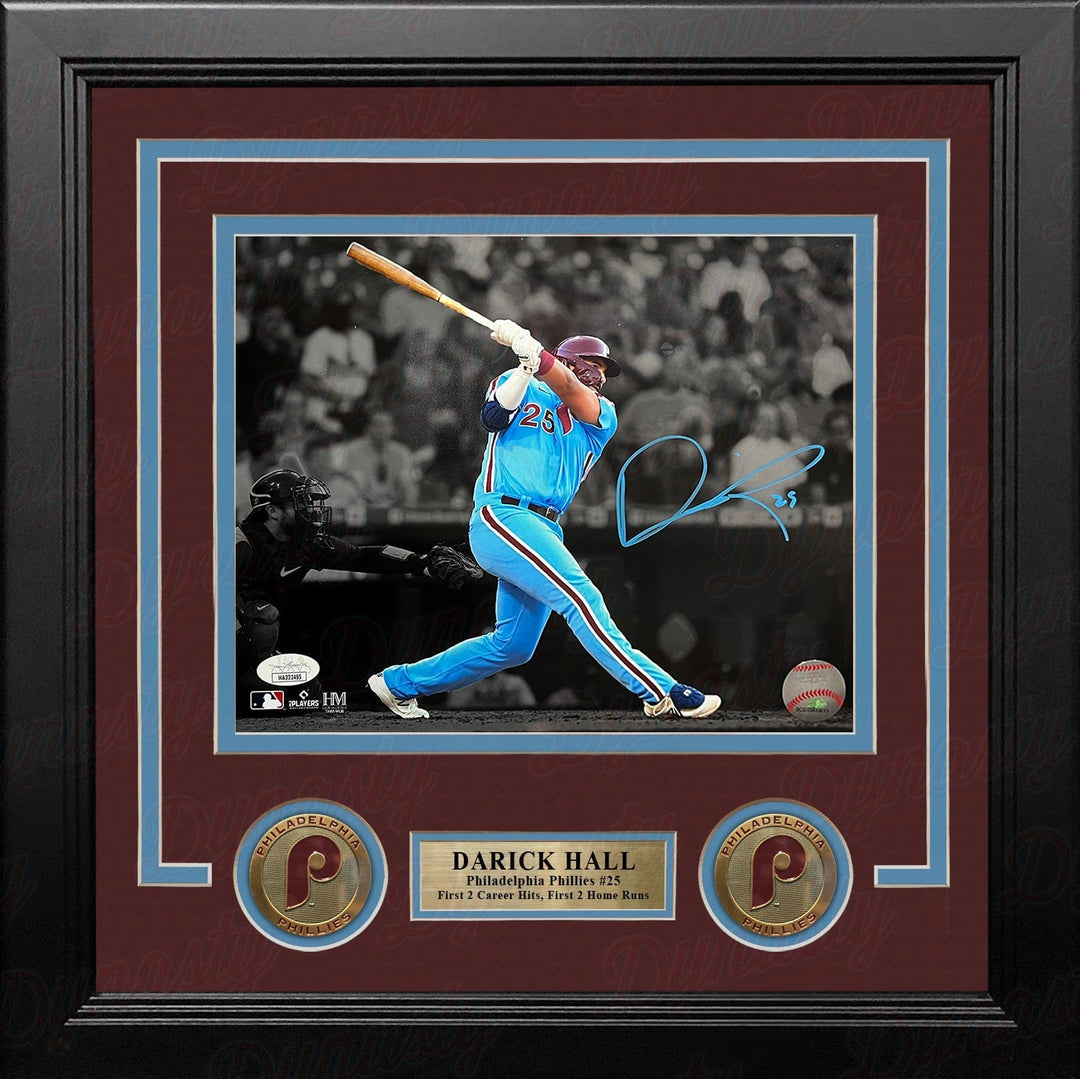 Dynasty Sports & Framing Autographed Framed Baseball Photos 8x10 Framed Photo (Powder Blue Signature) Darick Hall First Home Run Philadelphia Phillies Autographed Framed Baseball Photo