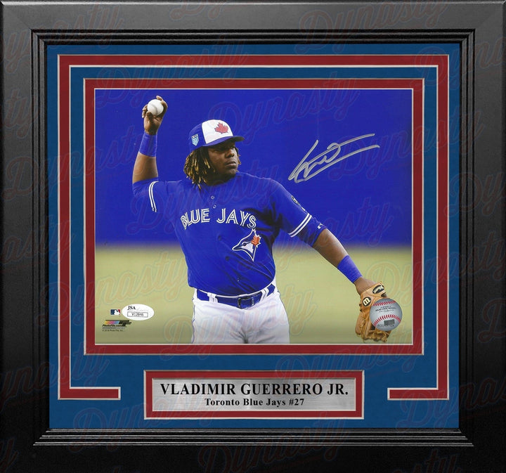 Dynasty Sports & Framing Autographed Framed Baseball Photos 8x10 Framed Photo Vladimir Guerrero, Jr. Fielding Toronto Blue Jays Autographed Framed MLB Baseball Photo