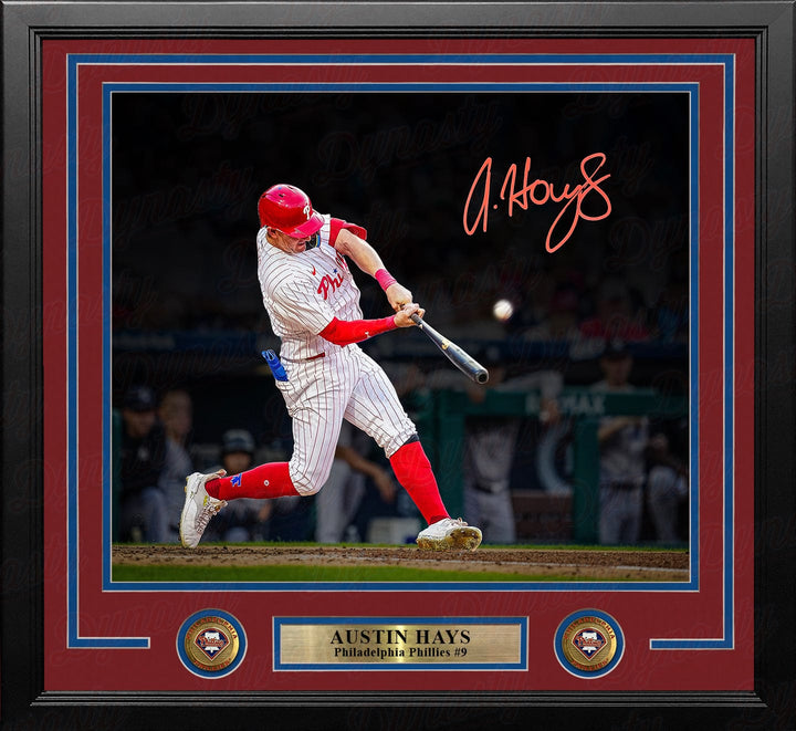 Dynasty Sports & Framing Autographed Framed Baseball Photos Austin Hays Blackout Swing Autographed Philadelphia Phillies 11" x 14" Framed Baseball Photo