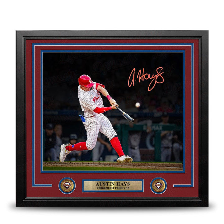Dynasty Sports & Framing Autographed Framed Baseball Photos Austin Hays Blackout Swing Autographed Philadelphia Phillies 11" x 14" Framed Baseball Photo