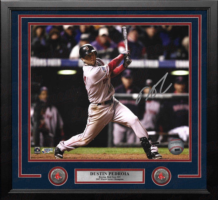 Dynasty Sports & Framing Autographed Framed Baseball Photos Dustin Pedroia 2007 World Series Action Boston Red Sox Autographed 16" x 20" Framed Baseball Photo