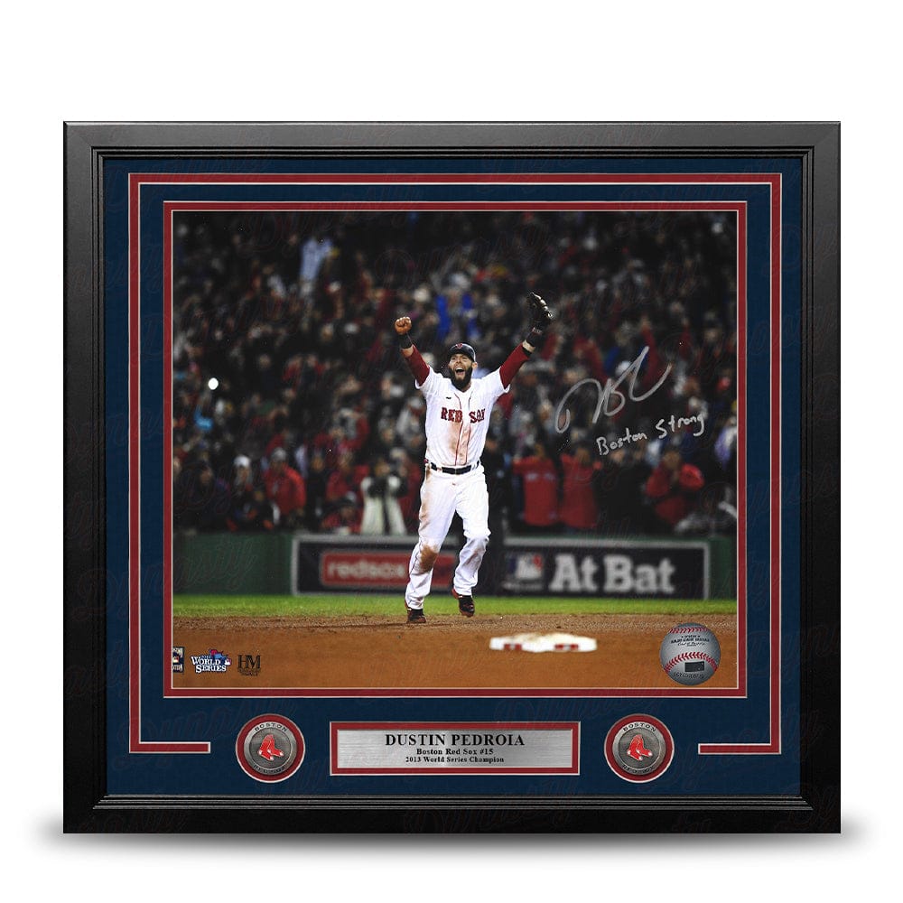 Dynasty Sports & Framing Autographed Framed Baseball Photos Dustin Pedroia 2013 World Series Boston Red Sox Autographed 16x20 Framed Photo - Boston Strong