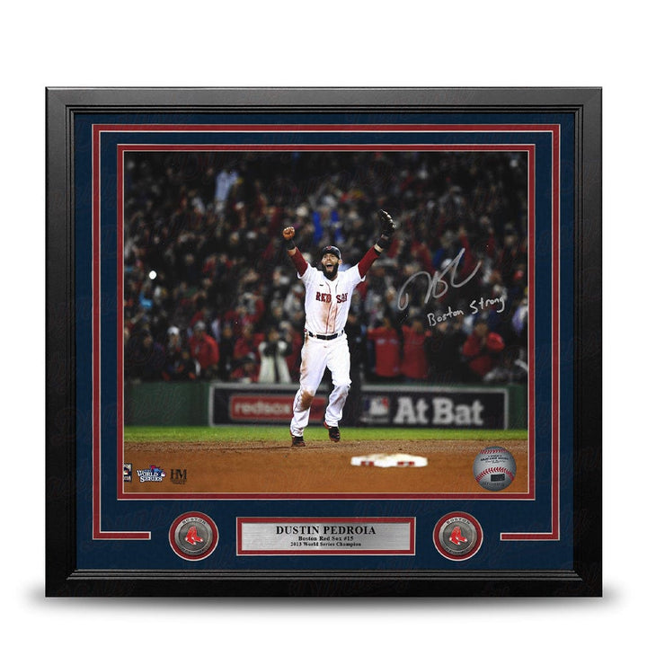 Dynasty Sports & Framing Autographed Framed Baseball Photos Dustin Pedroia 2013 World Series Boston Red Sox Autographed 16x20 Framed Photo - Boston Strong