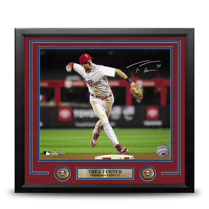 Dynasty Sports & Framing Autographed Framed Baseball Photos Trea Turner Throwing Action Philadelphia Phillies Autographed 16" x 20" Framed Baseball Photo