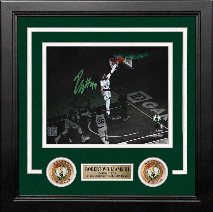 Dynasty Sports & Framing Autographed Framed Basketball Photos 8x10 Photo Robert Williams III Blocks Steph Curry Boston Celtics Autographed Framed Basketball Photo