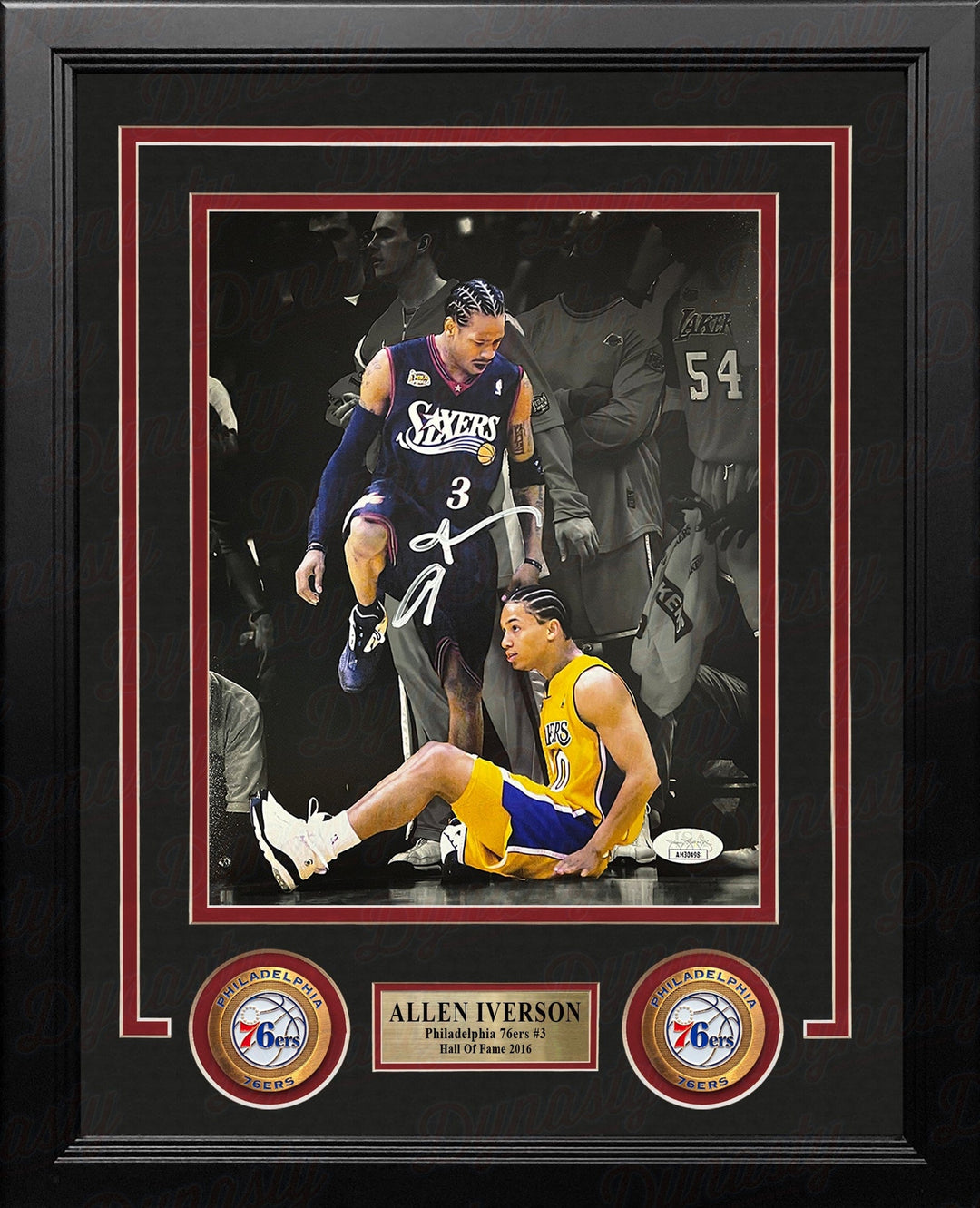 Dynasty Sports & Framing Autographed Framed Basketball Photos Allen Iverson Standing Over Lue Philadelphia 76ers Autographed 8" x 10" Framed Blackout Photo