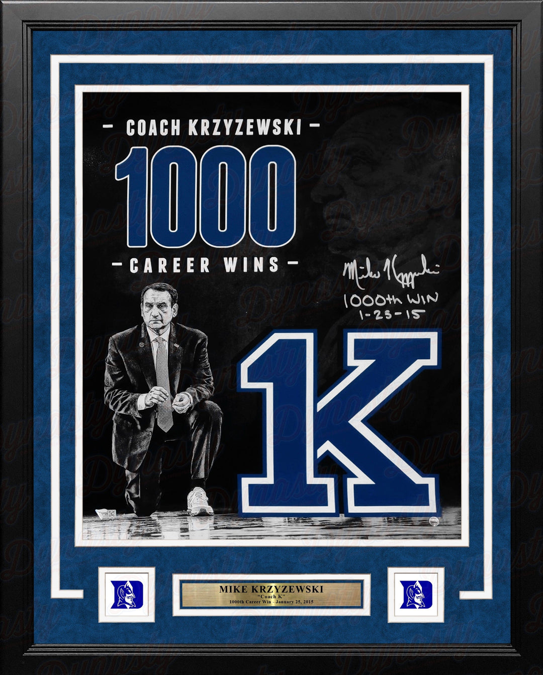 Dynasty Sports & Framing Autographed Framed College Photos Mike Krzyzewski Duke Blue Devils Autographed 16x20 College Basketball Photo with 1000th Win Inscription