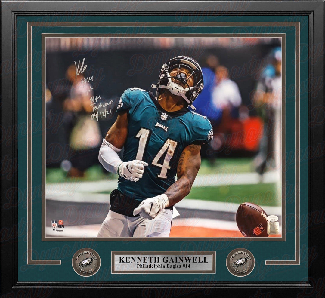 Dynasty Sports & Framing Autographed Framed Football Photos 16x20 Framed Photo with First Touchdown Inscription Kenneth Gainwell First Touchdown Philadelphia Eagles Autographed Framed Photo - JSA Authenticated