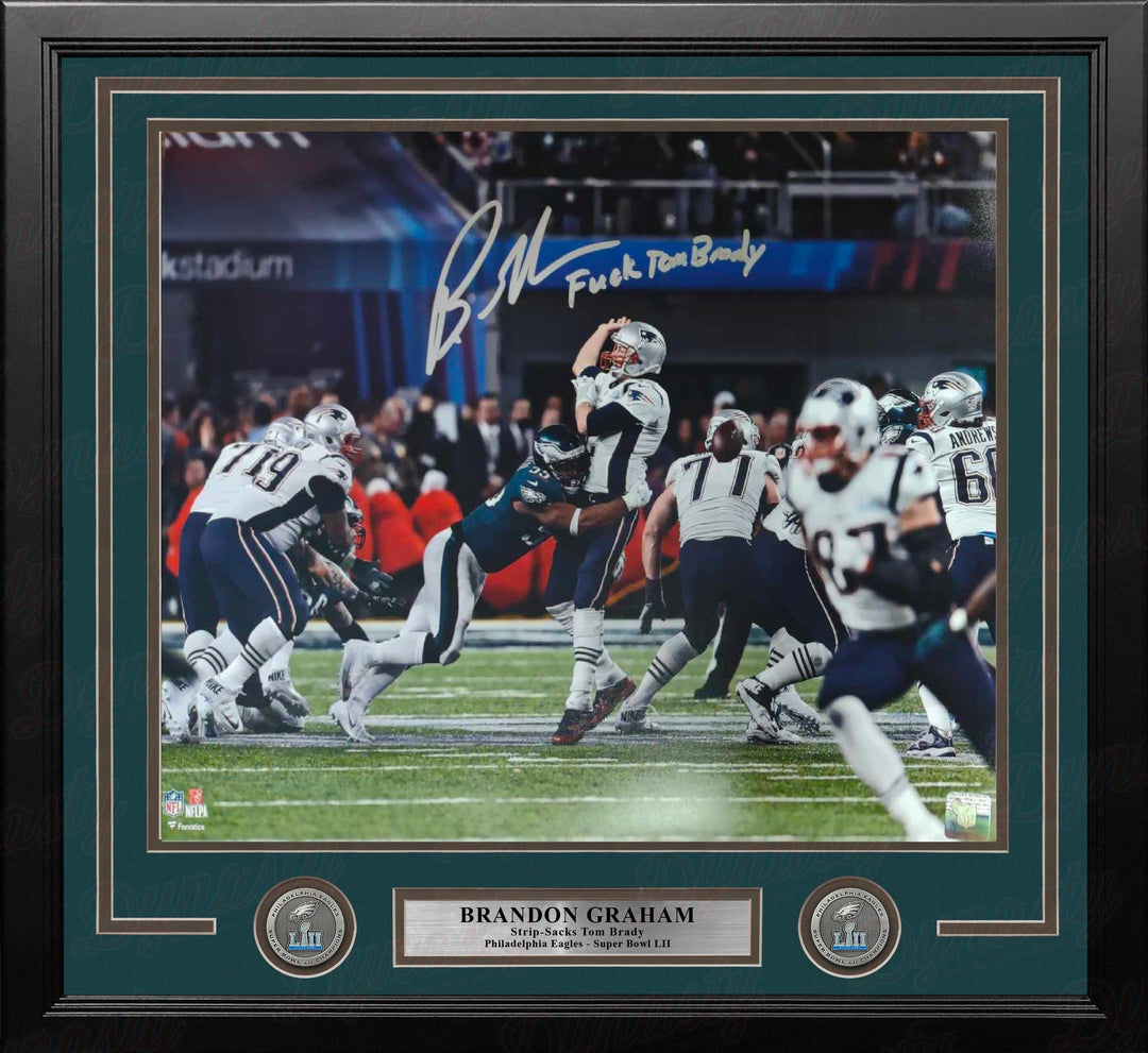 Dynasty Sports & Framing Autographed Framed Football Photos Brandon Graham Strip-Sack Philadelphia Eagles Autographed 16x20 Framed Photo - F*ck Tom Brady