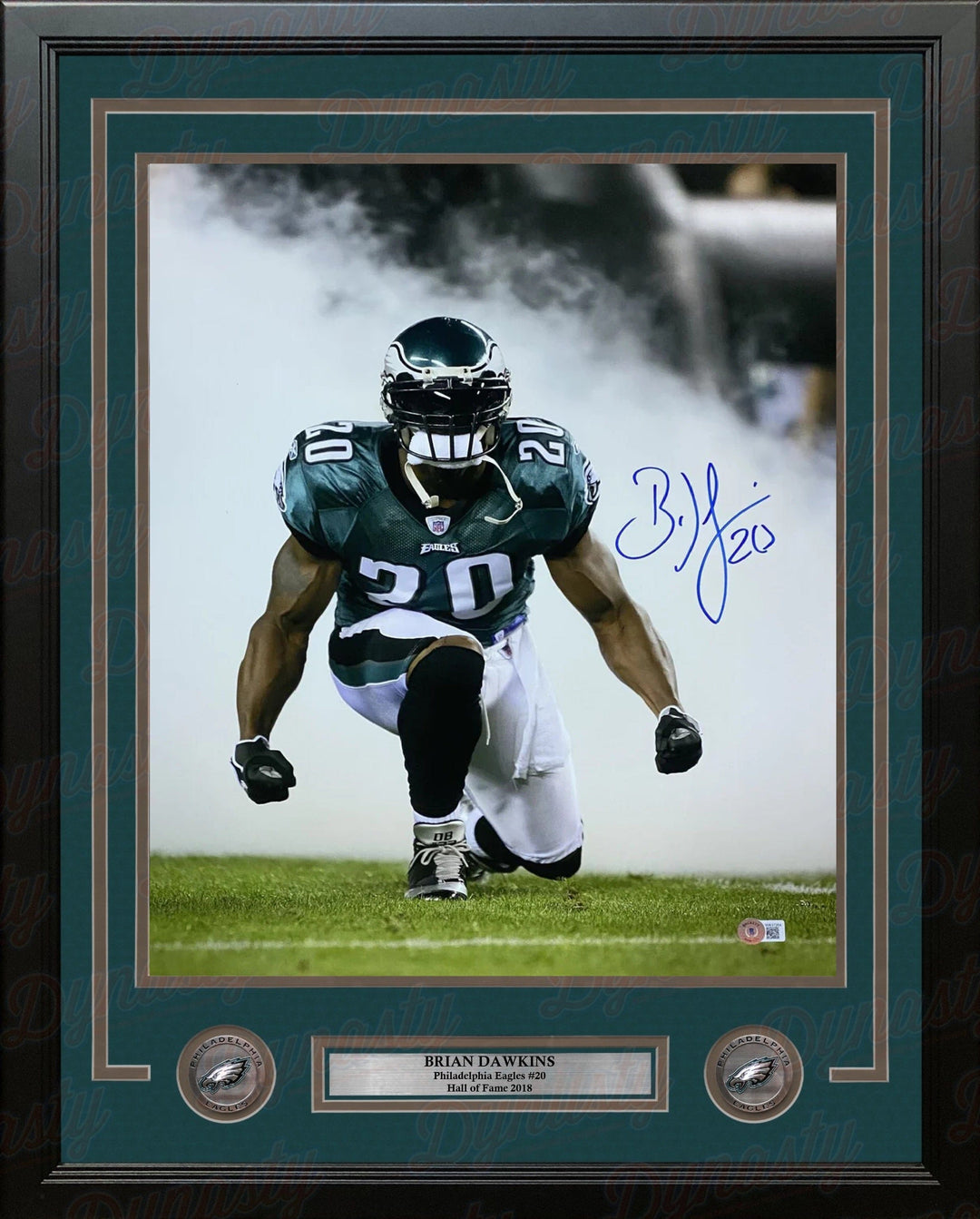 Dynasty Sports & Framing Autographed Framed Football Photos Brian Dawkins Kneeling in the Smoke Philadelphia Eagles Autographed 16" x 20" Framed Football Photo