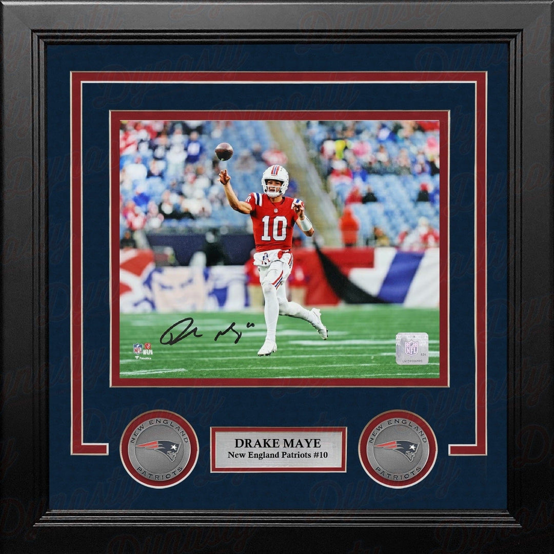 Dynasty Sports & Framing Autographed Framed Football Photos Drake Maye Throwback Action New England Patriots Autographed 8" x 10" Framed Football Photo