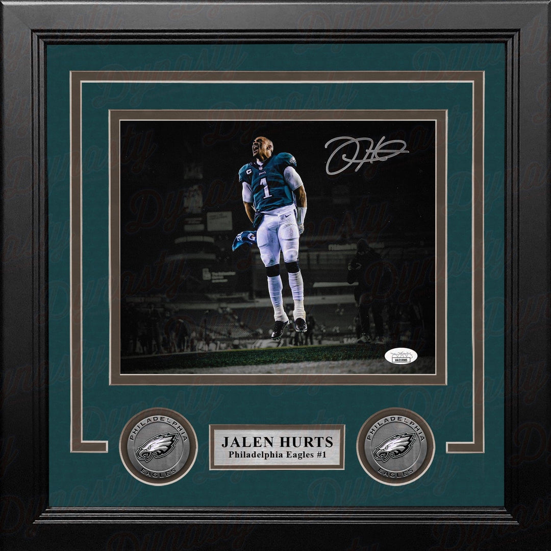 Dynasty Sports & Framing Autographed Framed Football Photos Jalen Hurts Celebration Philadelphia Eagles Autographed 8" x 10" Framed Football Blackout Photo