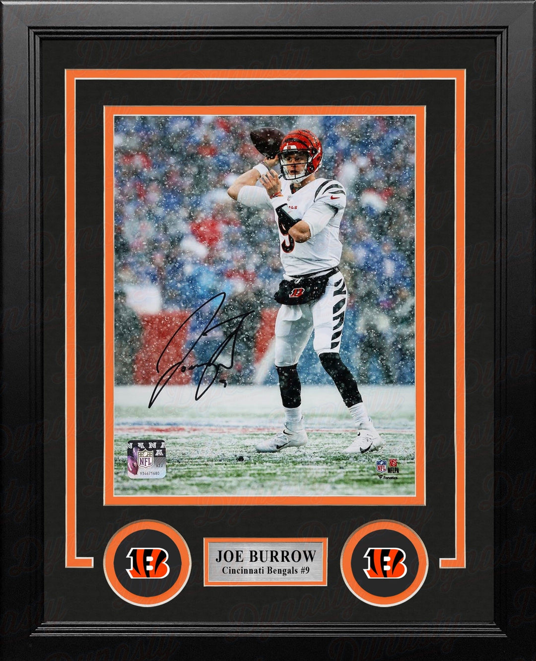 Dynasty Sports & Framing Autographed Framed Football Photos Joe Burrow Passing in the Snow Cincinnati Bengals Autographed 8" x 10" Framed Football Photo